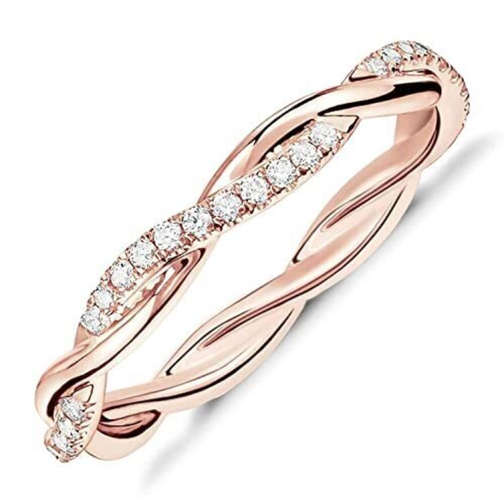 8306 18K Gold Vermeil Cubic Zirconia Twisted Rope Eternity Band Rose Gold